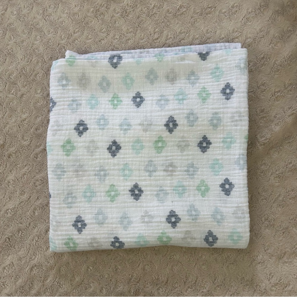 Swaddle Designs Blue White Green Gray Print Baby Swaddle Blanket Muslin Cotton